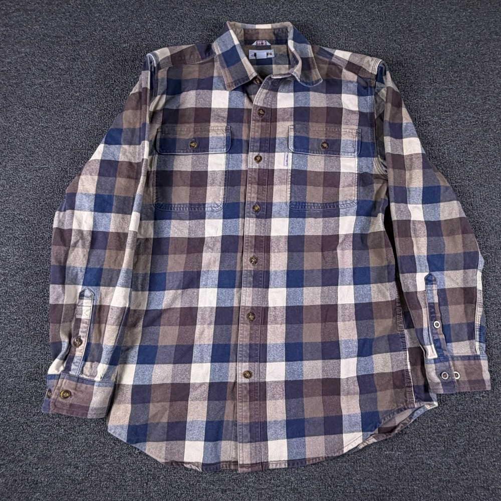 Carhartt Shirt Mens M Original Fit Blue Brown Plaid Flannel Button Down EUC
